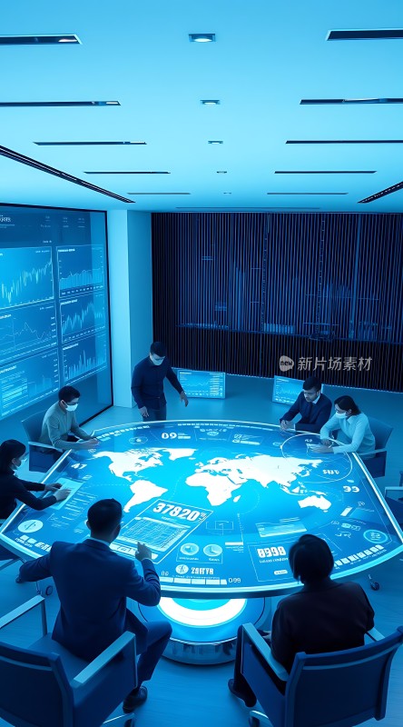 智能会议室里的全球数据分析会议