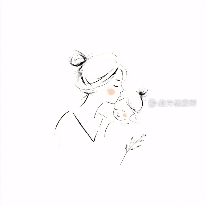 母女亲昵互动插画