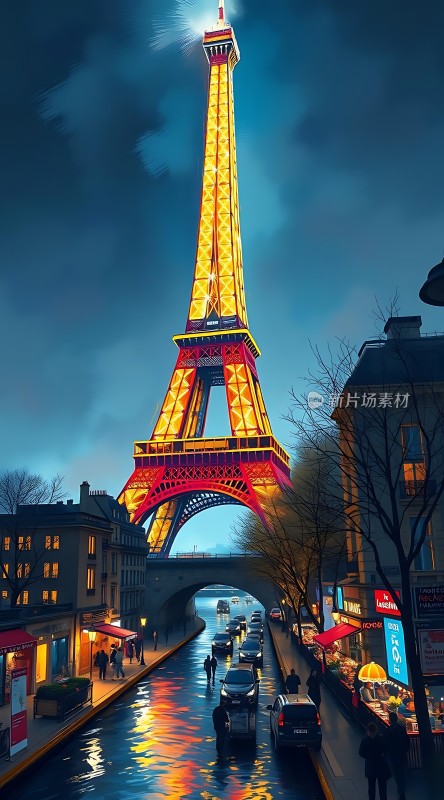 埃菲尔铁塔下的巴黎夜景