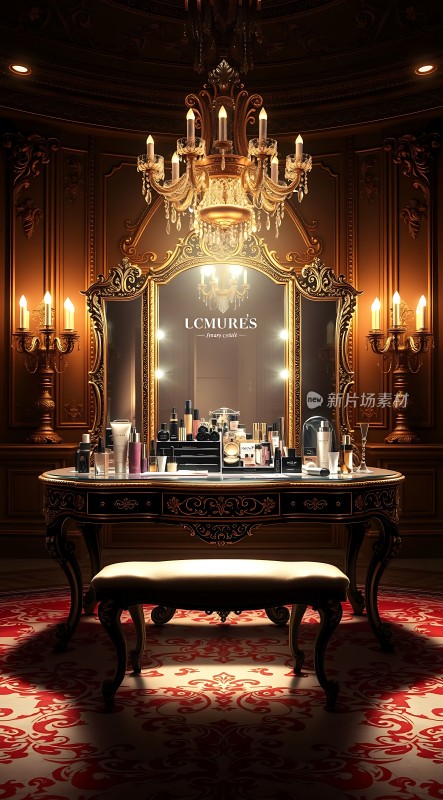 古董梳妆台上的奢华化妆品