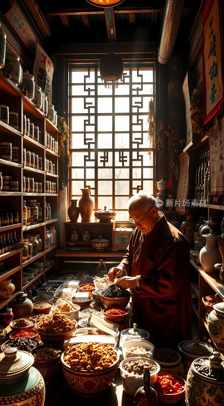 古法中药铺里的老中医