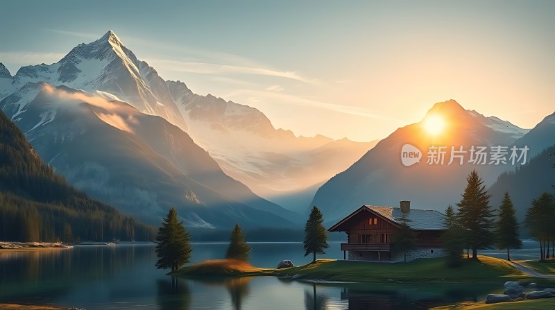 日出湖畔小木屋