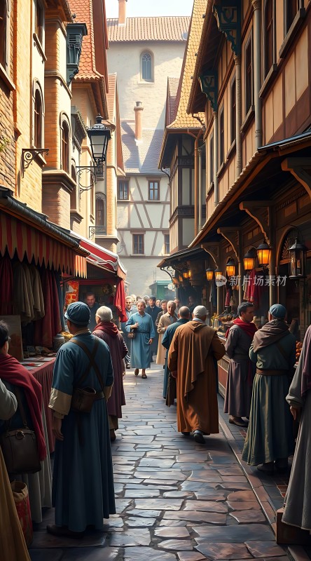 中世纪集市上的热闹场景