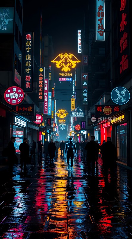 霓虹灯下的繁华街道