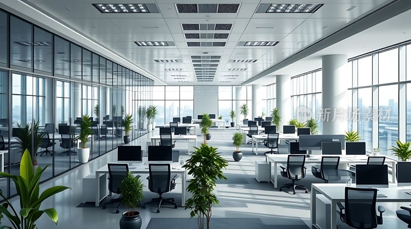 现代办公空间绿意盎然的工作环境