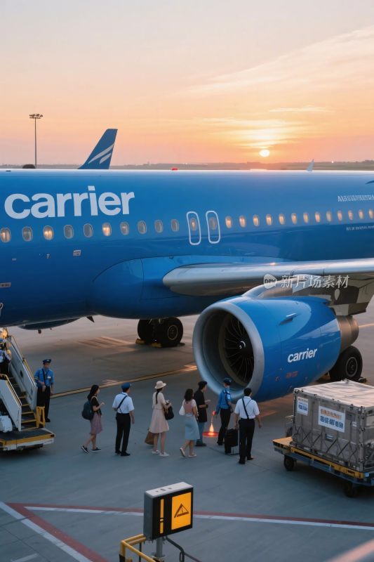 机场停机坪上的飞机与人