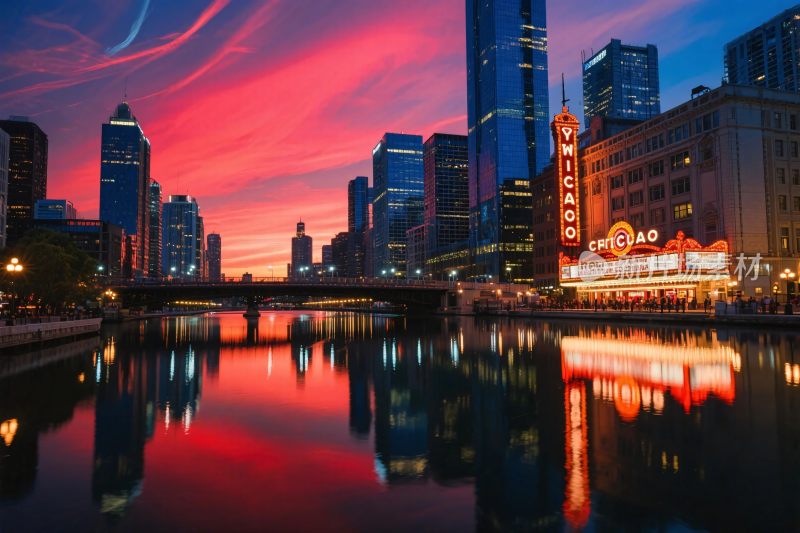 城市滨水夜景风光