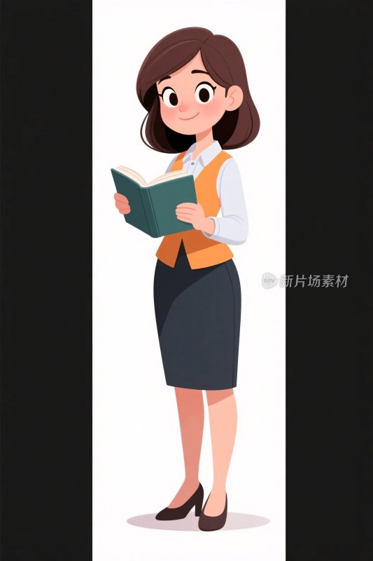 卡通女性阅读插画