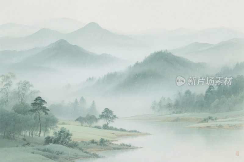 水墨山水风景插画