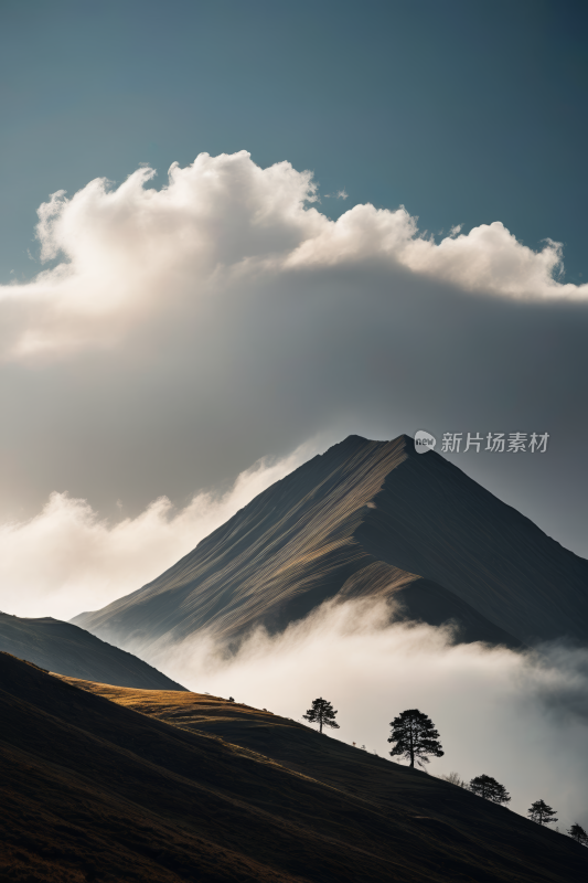 一座山上面有几棵树高清风景摄影图片