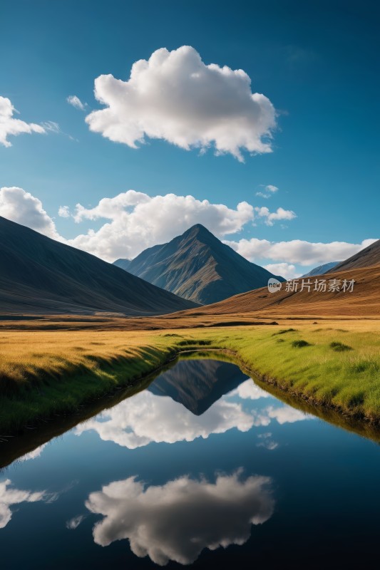 一条小溪流过一片草地高清图片