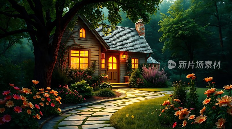 温馨小屋夜色下的宁静家园