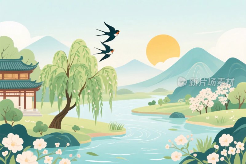 古风山水风景插画