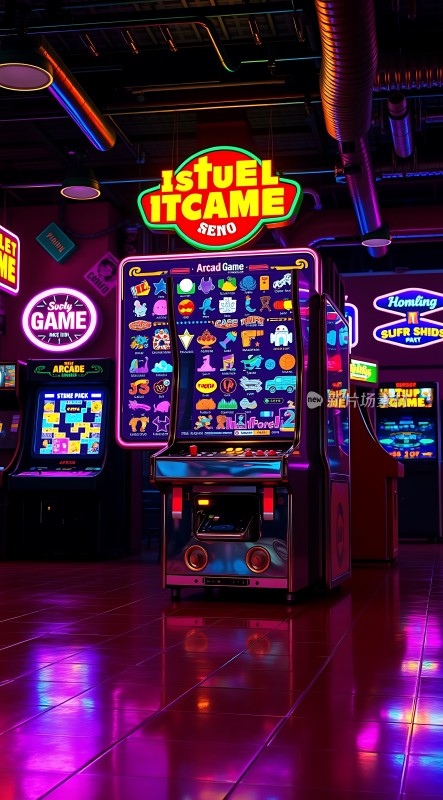 复古街机游戏厅霓虹灯下的经典回忆