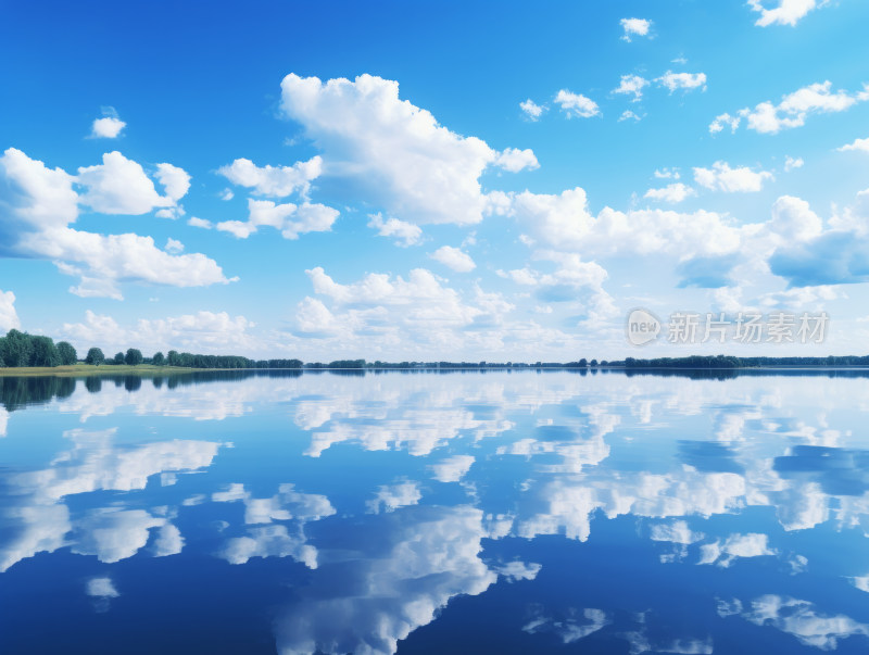 宁静的湖面天空云朵倒影背景