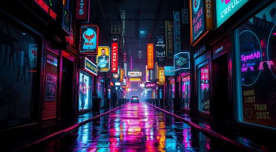 霓虹灯下的繁华街道