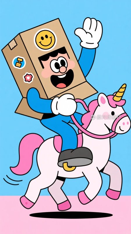 卡通人物骑独角兽欢乐形象