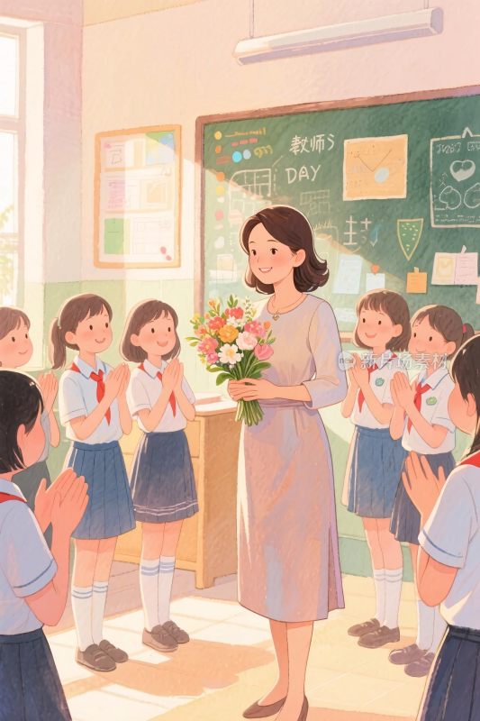 教室师生互动插画