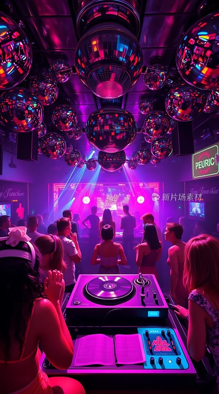 夜店狂欢DJ台上的活力派对
