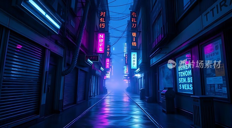 霓虹灯下的未来都市街道