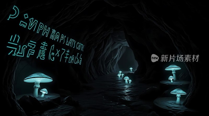 神秘洞穴中的发光蘑菇