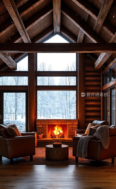冬日暖炉旁的温馨小屋
