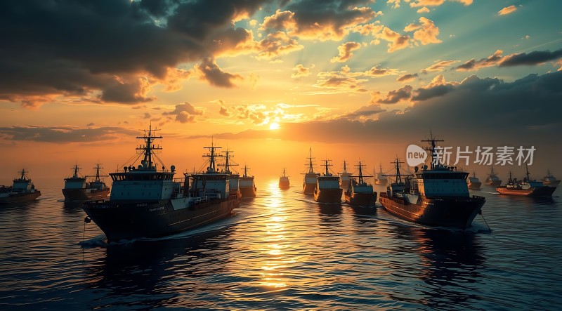日落下的渔船群
