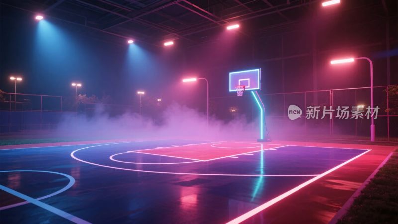霓虹篮球场夜景