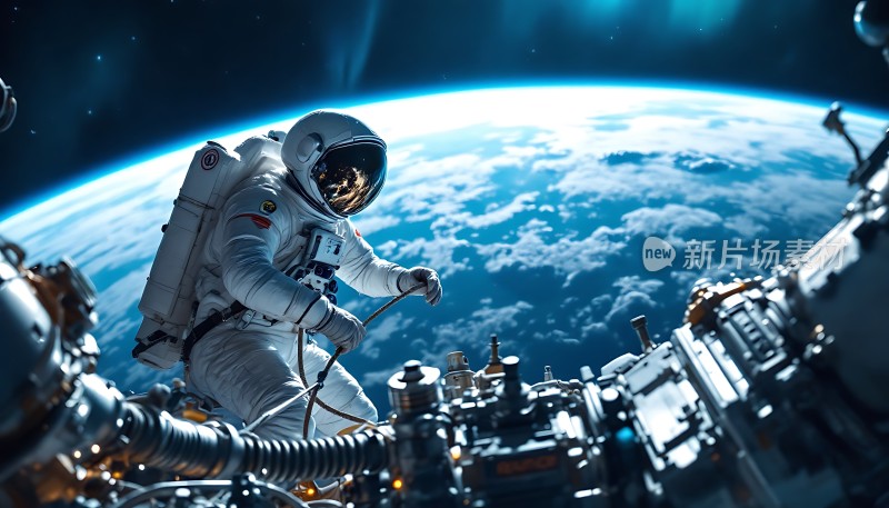 宇航员太空行走地球背景