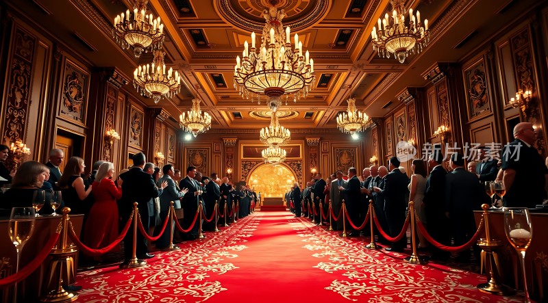 红毯盛宴华丽大厅璀璨吊灯宾客云集