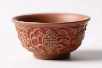 棕红色雕花陶瓷碗