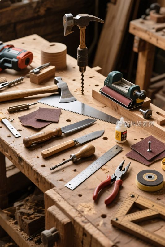 工具摆置的木工工作台