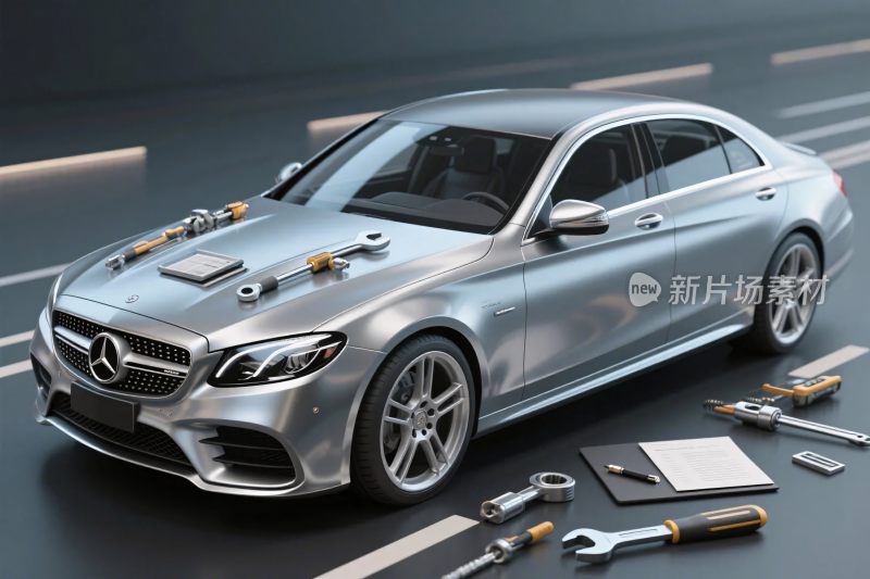 银色奔驰汽车维修场景