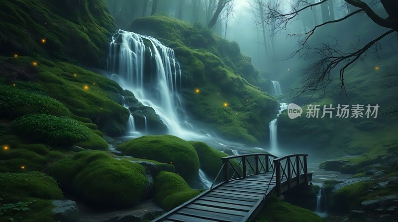 神秘森林瀑布小径