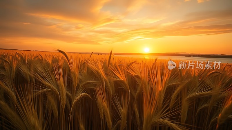 金色麦浪映夕阳