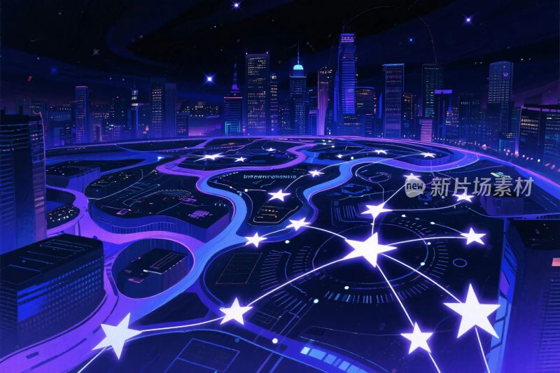 科幻未来城市夜景插画