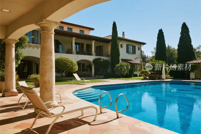 豪华别墅旁的泳池景致