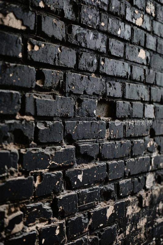 老旧黑色砖墙特写