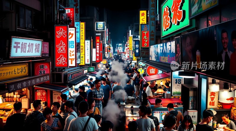 霓虹闪烁夜市繁华