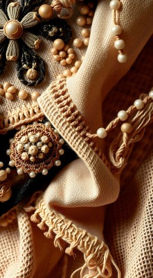 金色珠绣布艺细节特写