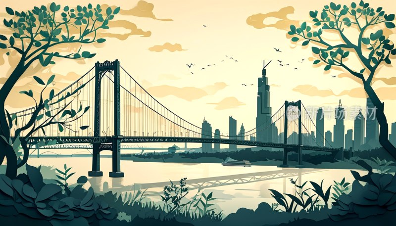 南京长江大桥剪纸画