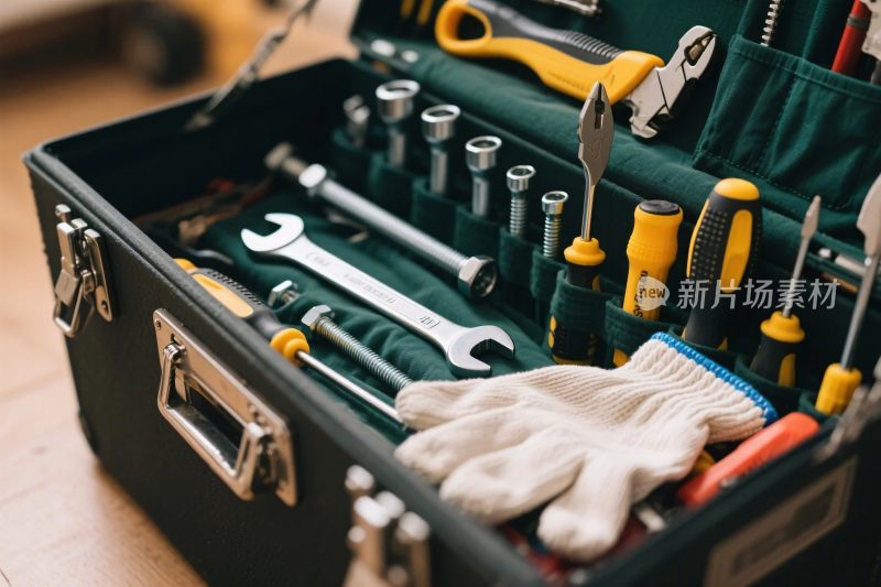 装满工具的绿色工具箱