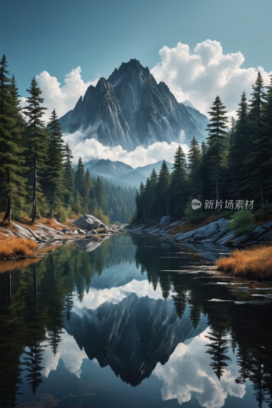 一座山倒映在水中高清风景图片