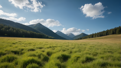 一片草地背景是高山风景图片