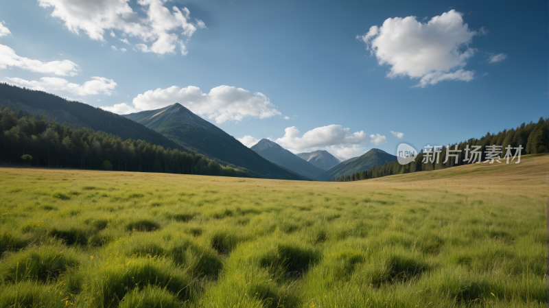 一片草地背景是高山风景图片