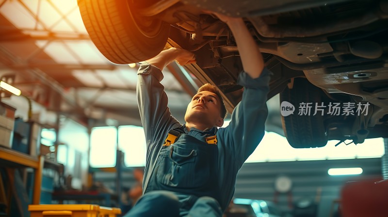 修车工专注检修车辆底盘
