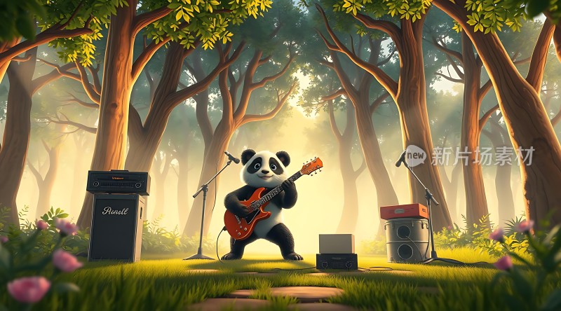 熊猫弹吉他森林音乐会