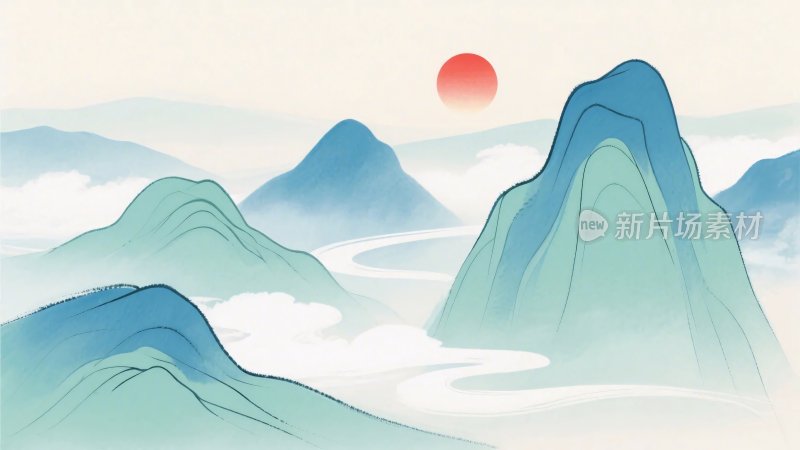 山水云雾风景插画