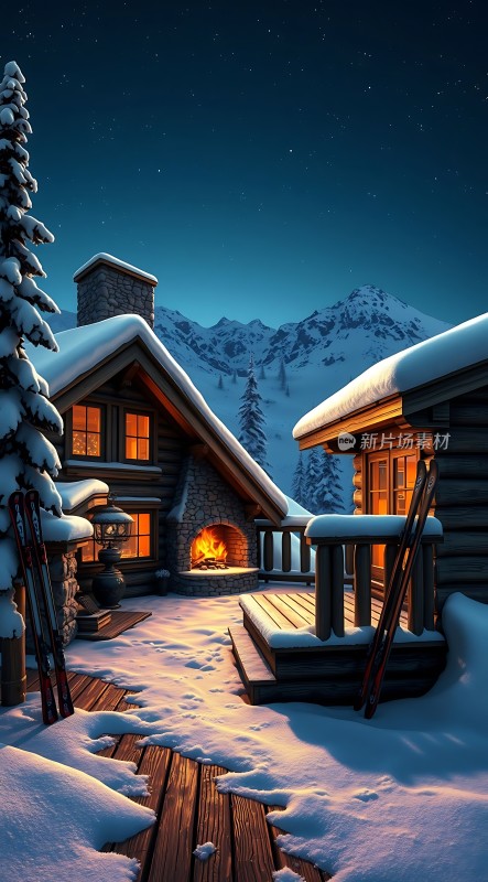 雪夜小木屋温馨 fireplace