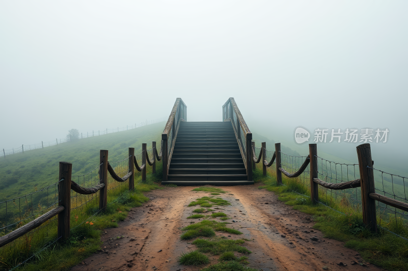 一条长长的楼梯在雾中爬上山风景风光图片